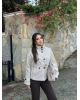 Bej Mini Kareli Dik Yaka Kaşe Kaban