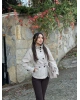 Bej Mini Kareli Dik Yaka Kaşe Kaban