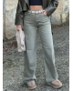 Yeşil Kemerli Wide Leg Jean