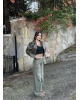 Yeşil Kemerli Wide Leg Jean