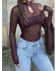 Mürdüm Damla Dekolteli Astarlı Bodysuit