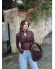 Mürdüm Damla Dekolteli Astarlı Bodysuit