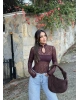 Mürdüm Damla Dekolteli Astarlı Bodysuit