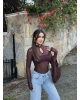 Mürdüm Damla Dekolteli Astarlı Bodysuit