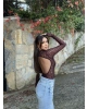 Mürdüm Damla Dekolteli Astarlı Bodysuit