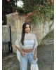 Beyaz Kolları Fırfırlı Balıkçı Dantel Bluz