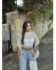 Beyaz Kolları Fırfırlı Balıkçı Dantel Bluz