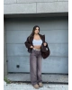 Kahverengi Kemerli Wide Leg Jean