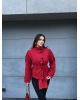 Kırmızı Mini Kareli Dik Yaka Kaşe Kaban