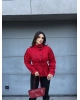 Kırmızı Mini Kareli Dik Yaka Kaşe Kaban
