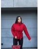 Kırmızı Mini Kareli Dik Yaka Kaşe Kaban