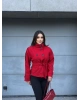 Kırmızı Mini Kareli Dik Yaka Kaşe Kaban