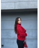 Kırmızı Mini Kareli Dik Yaka Kaşe Kaban