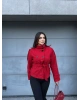 Kırmızı Mini Kareli Dik Yaka Kaşe Kaban
