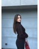 Siyah Mini Kareli Dik Yaka Kaşe Kaban