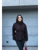 Siyah Mini Kareli Dik Yaka Kaşe Kaban