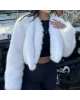 Beyaz Crop Kürk Ceket