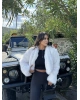 Beyaz Crop Kürk Ceket