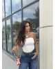 Beyaz Straplez Basic Brshk Crop