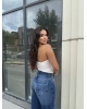 Beyaz Straplez Basic Brshk Crop