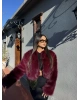 Bordo Crop Kürk Ceket
