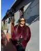Bordo Crop Kürk Ceket