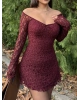 Bordo Dantel Detay Mini Elbise