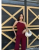 Bordo Sandy Tek Omuz Asimetrik Takım