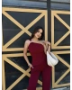 Bordo Sandy Tek Omuz Asimetrik Takım