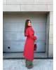 Kırmızı Dik Yaka Premium Trençkot