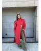 Kırmızı Dik Yaka Premium Trençkot