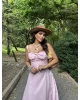 Pembe Askılı Korse Detay Uzun Elbise