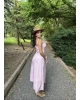 Pembe Askılı Korse Detay Uzun Elbise