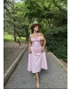 Pembe Askılı Korse Detay Uzun Elbise
