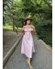 Pembe Askılı Korse Detay Uzun Elbise