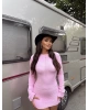 Pembe Sırt Dekolteli Gofre Mini Elbise
