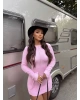Pembe Sırt Dekolteli Gofre Mini Elbise