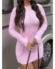 Pembe Sırt Dekolteli Gofre Mini Elbise