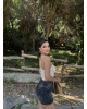 Sarı Büzgülü Dantel Detay Crop