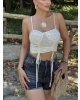 Sarı Büzgülü Dantel Detay Crop