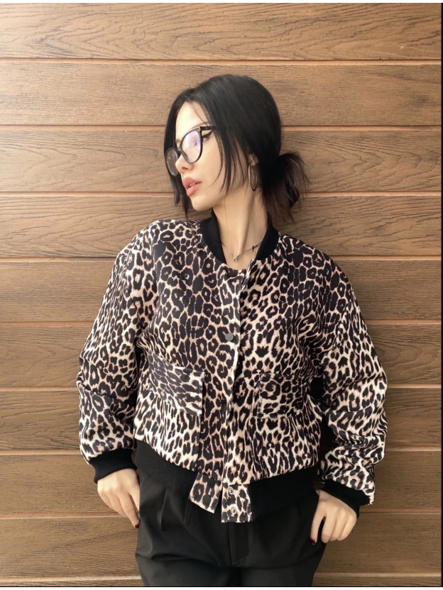 Leopar Desen Crop Ceket