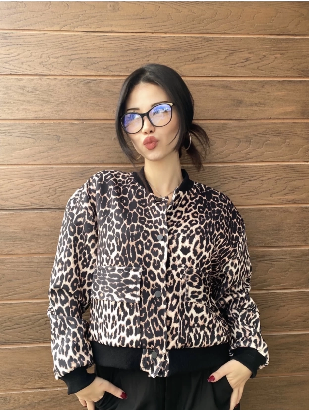 Leopar Desen Crop Ceket