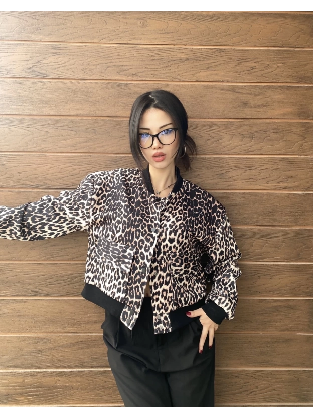 Leopar Desen Crop Ceket