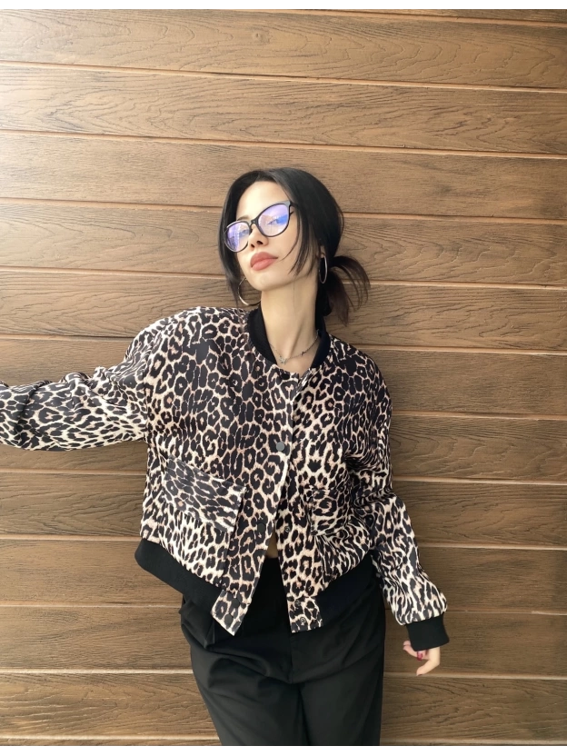 Leopar Desen Crop Ceket