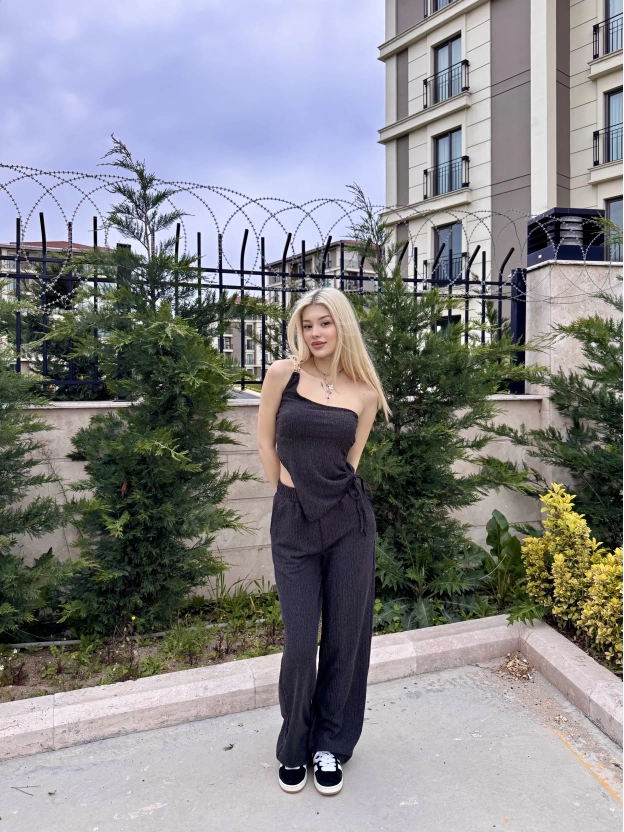 Antrasit Tek Omuz Asimetrik Takım