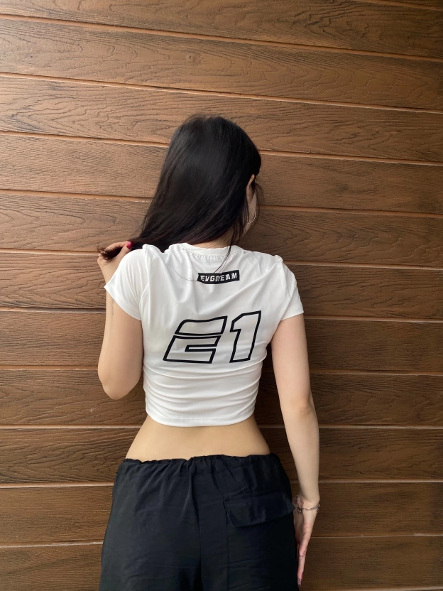 Beyaz Baskılı Crop Tshirt