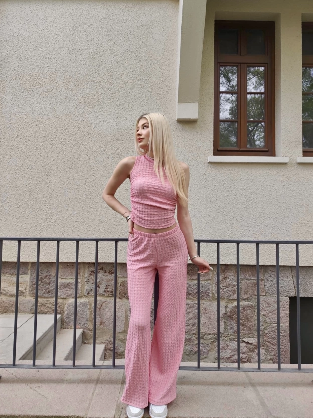 Pembe Omuz Detay Bürümcük Alt Üst Takım