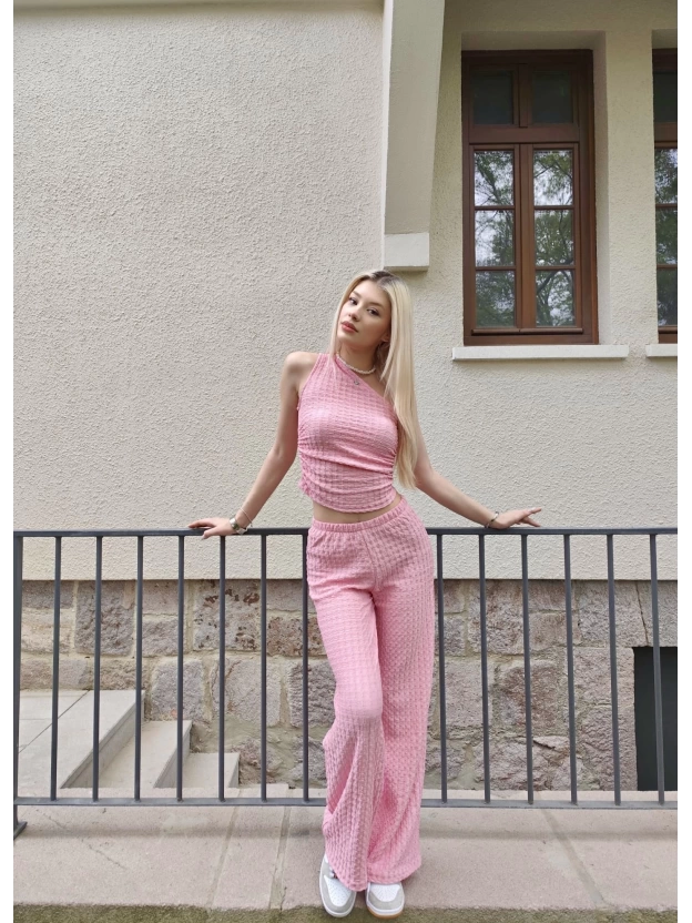 Pembe Omuz Detay Bürümcük Alt Üst Takım