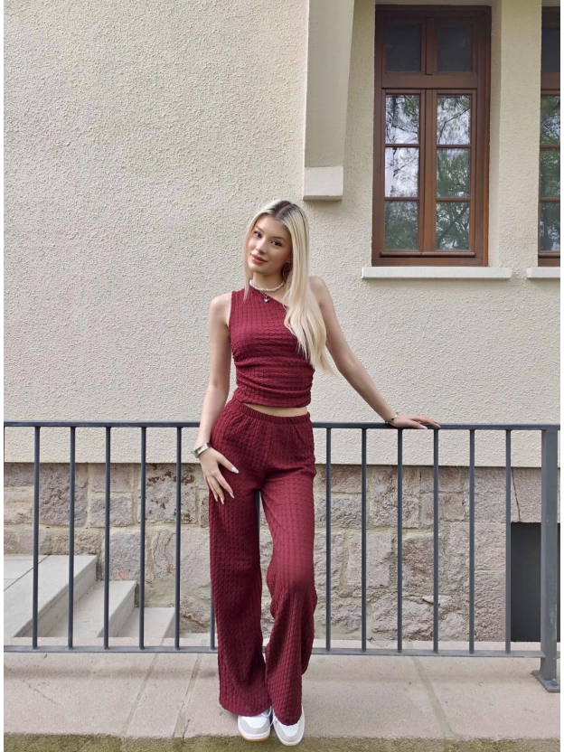 Bordo Omuz Detay Bürümcük Alt Üst Takım