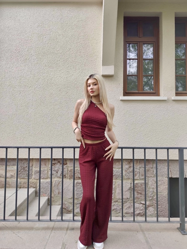 Bordo Omuz Detay Bürümcük Alt Üst Takım